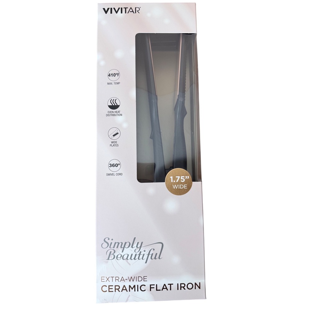 Vivitar Simply Beautiful Extra-Wide Ceramic Flat‎ Iron 1.75" Wide Plates Black